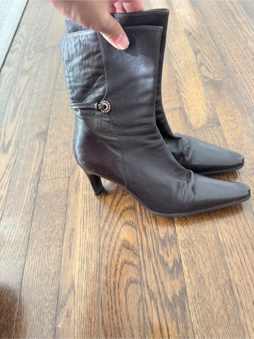 Dark Brown Leather Mid-Calf Boots