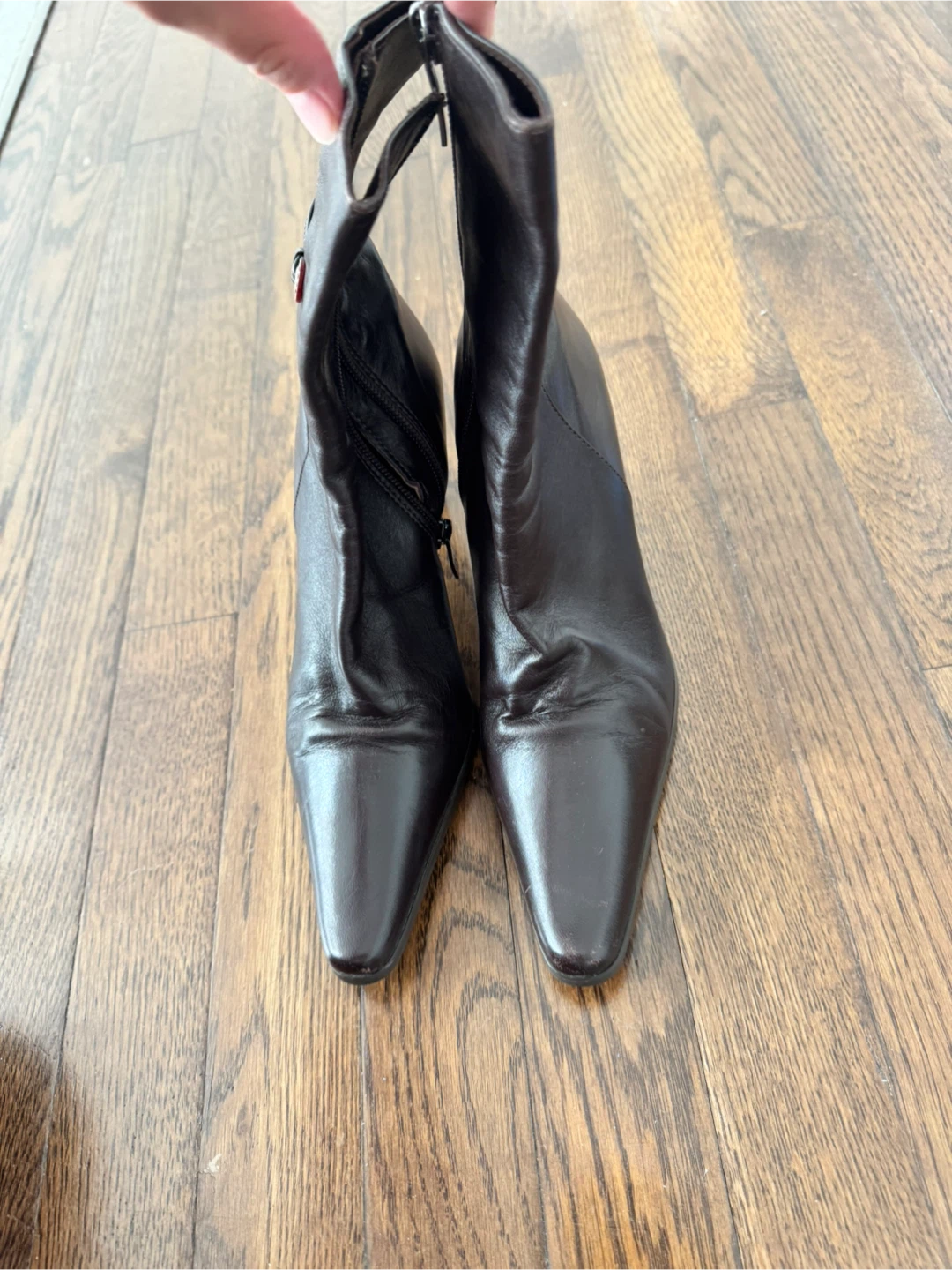 Dark Brown Leather Mid-Calf Boots - photo 2