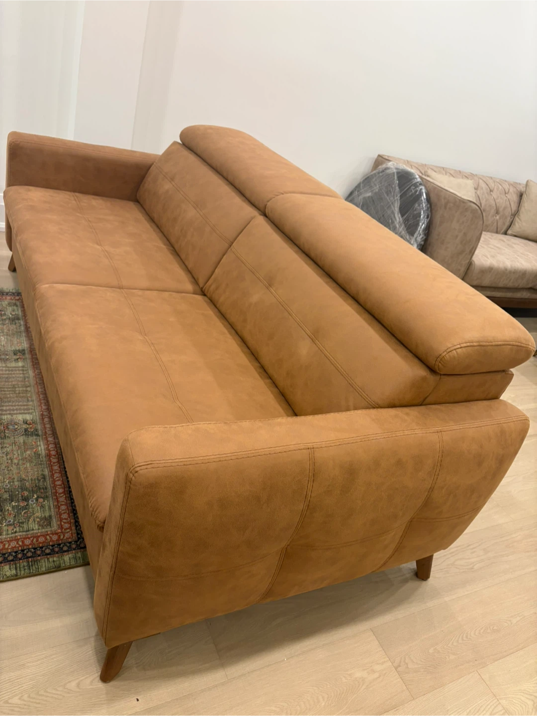 Tan Faux Suede Sofa