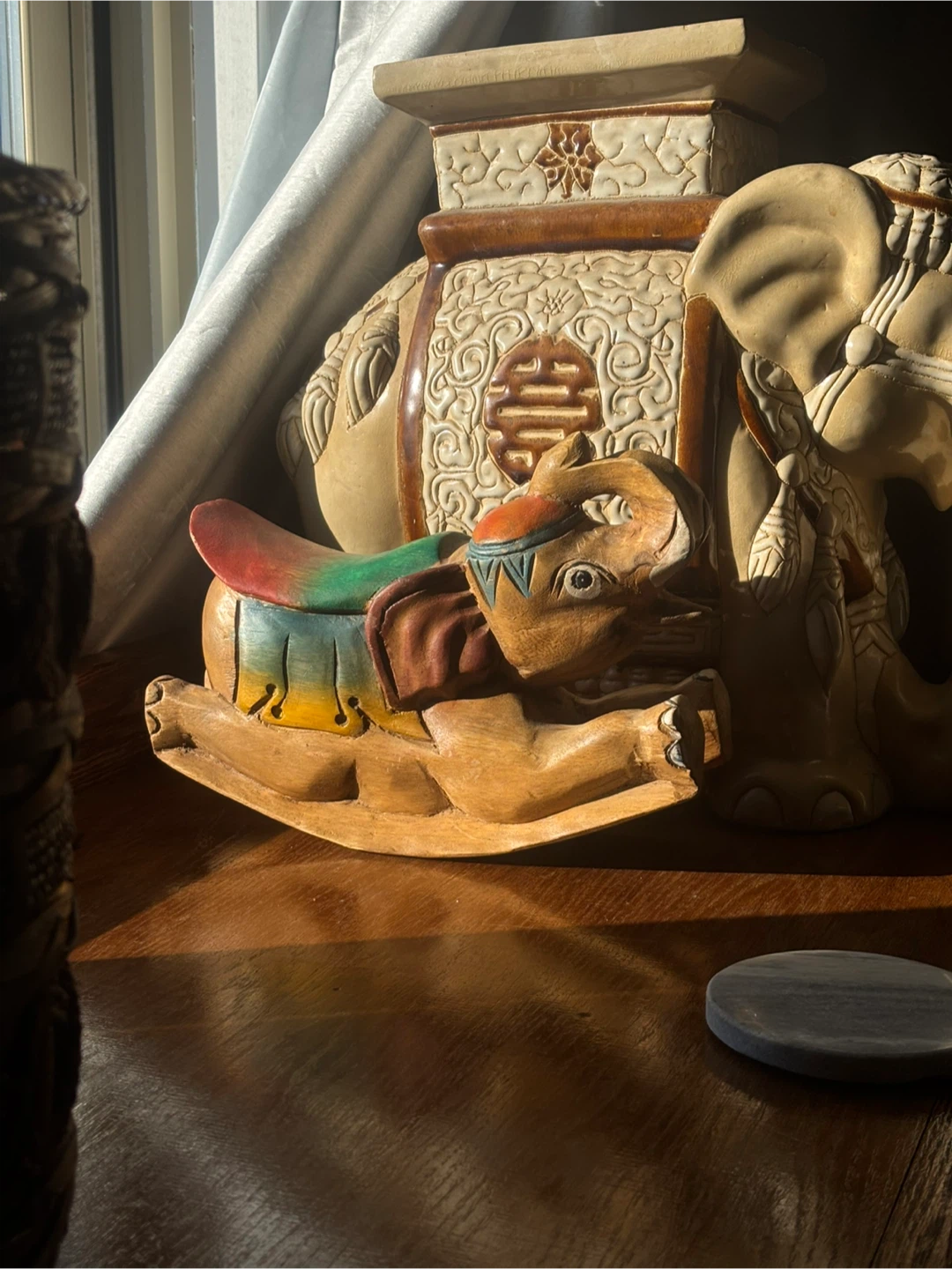 Wooden elephant rocking figurine
