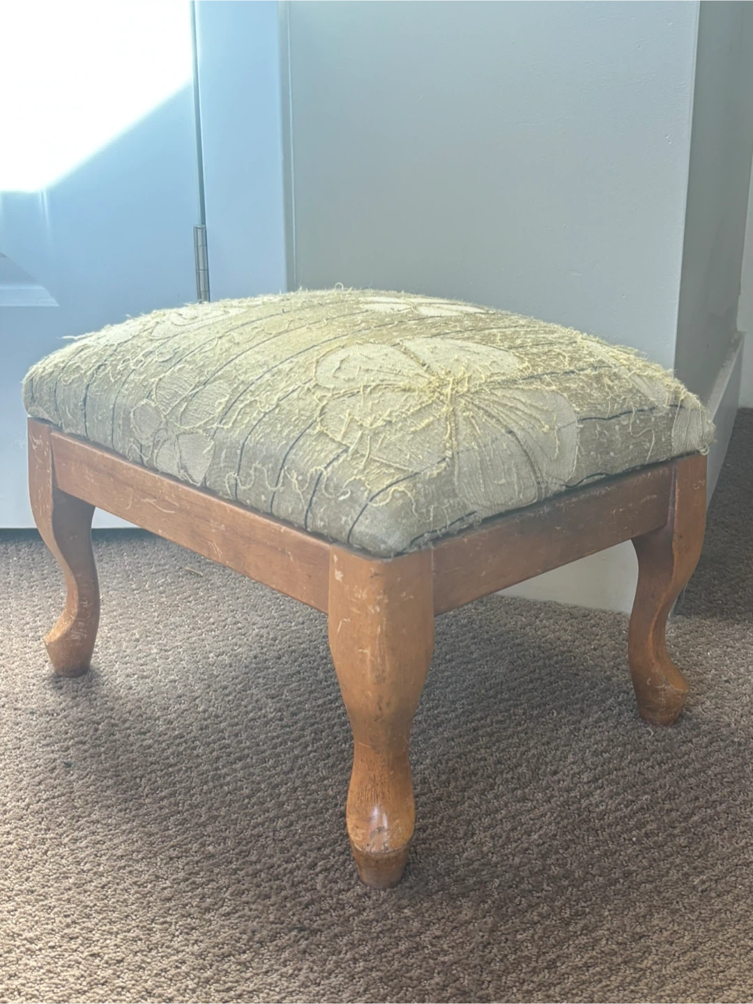 Floral pattern wooden footstool