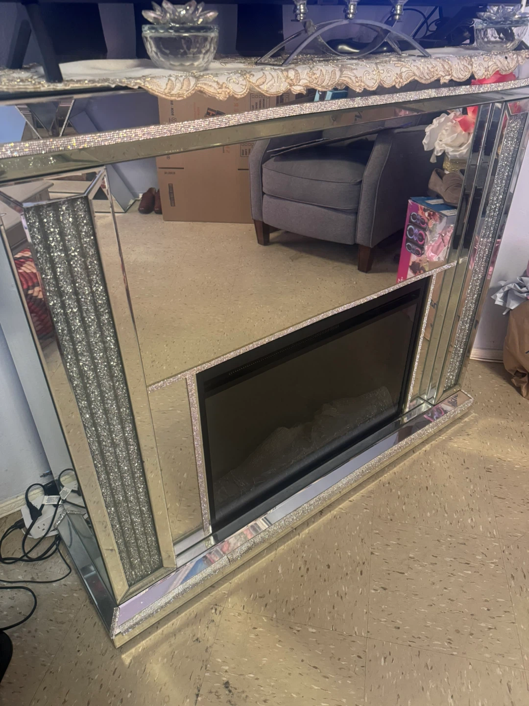 Mirrored Electric Fireplace Mantel