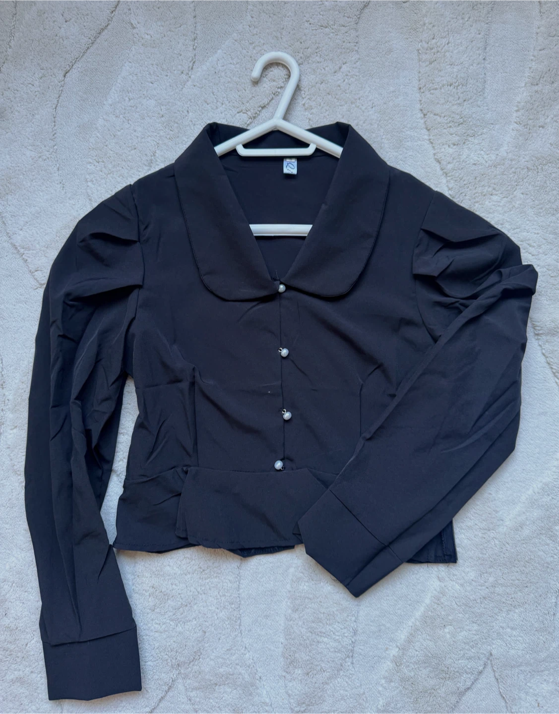 Korean Black Long-Sleeve Blouse