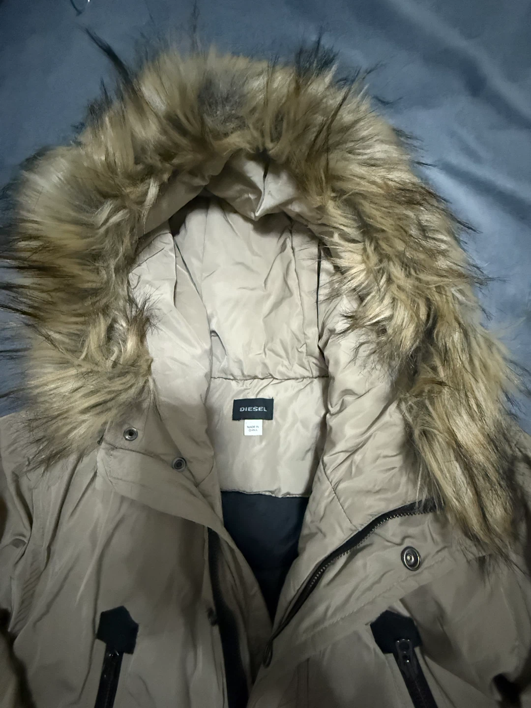 Diesel Faux Fur Hooded Parka Tan - photo 3
