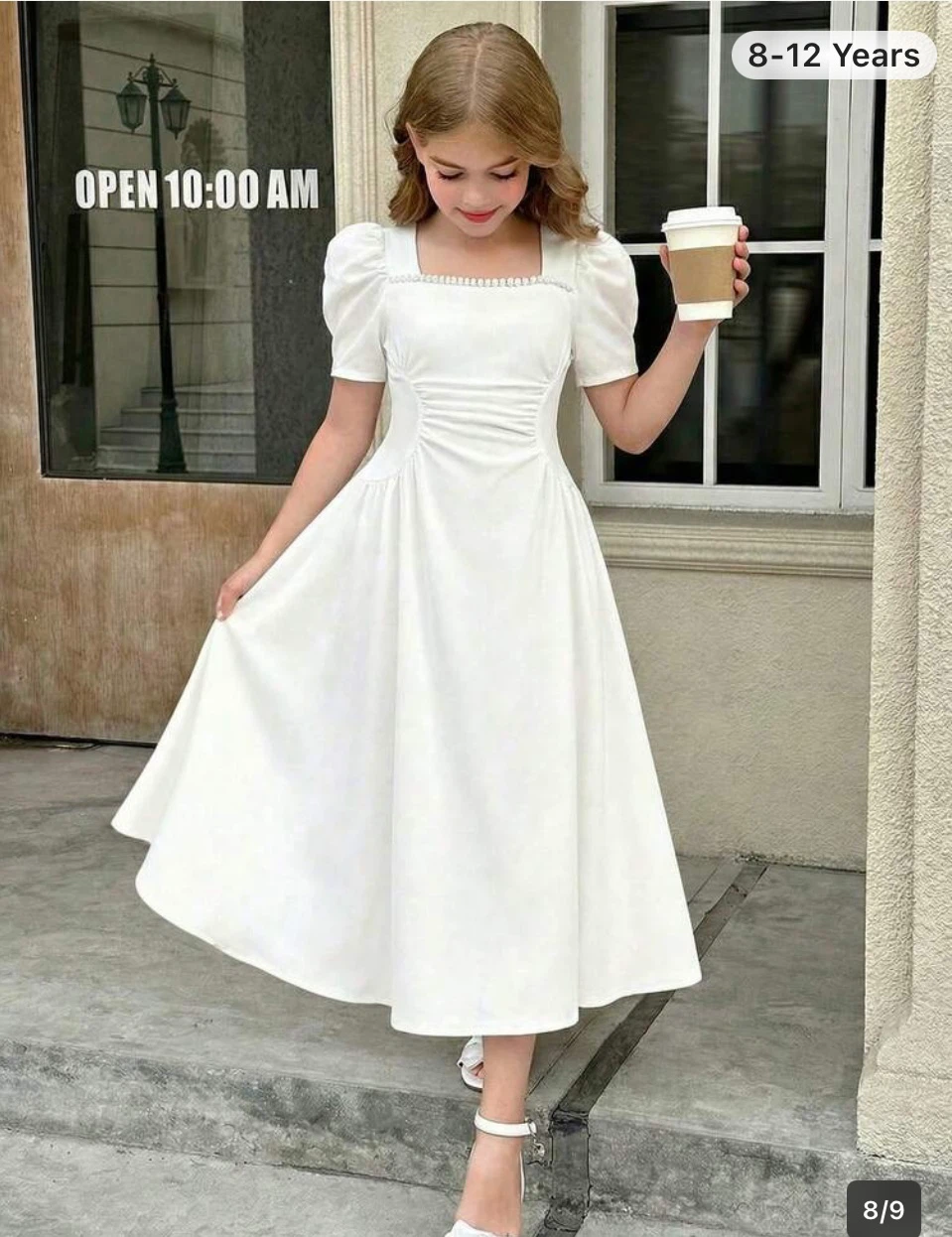 Girls white dress size 8-12 years