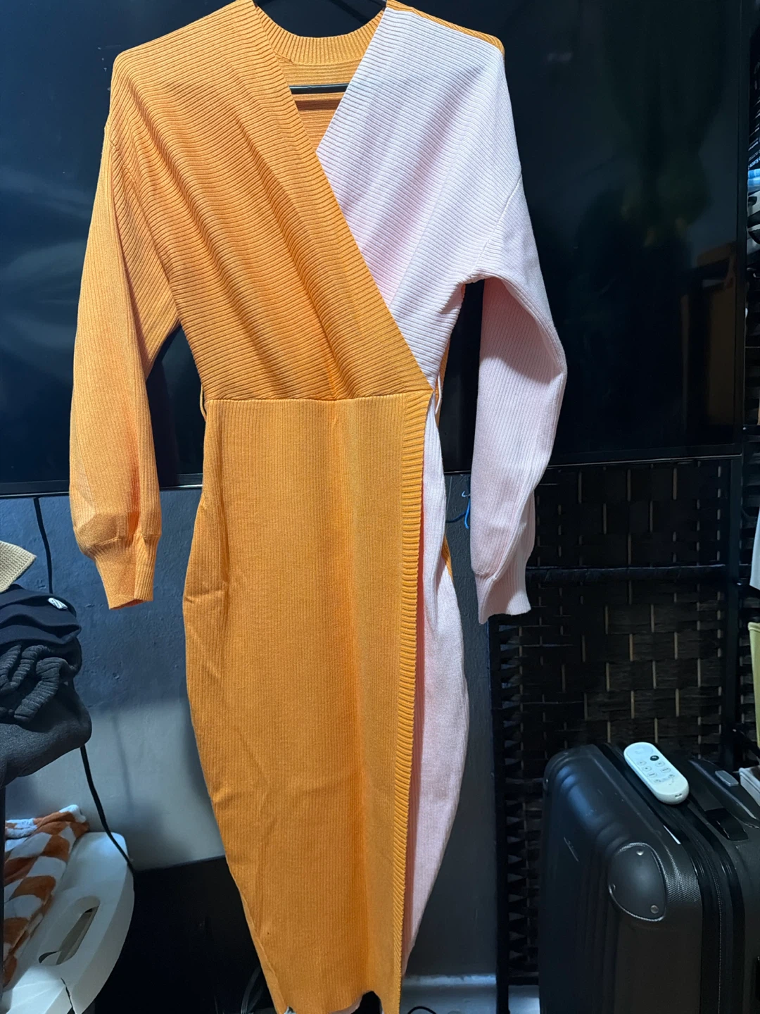 Two-tone knit wrap dress