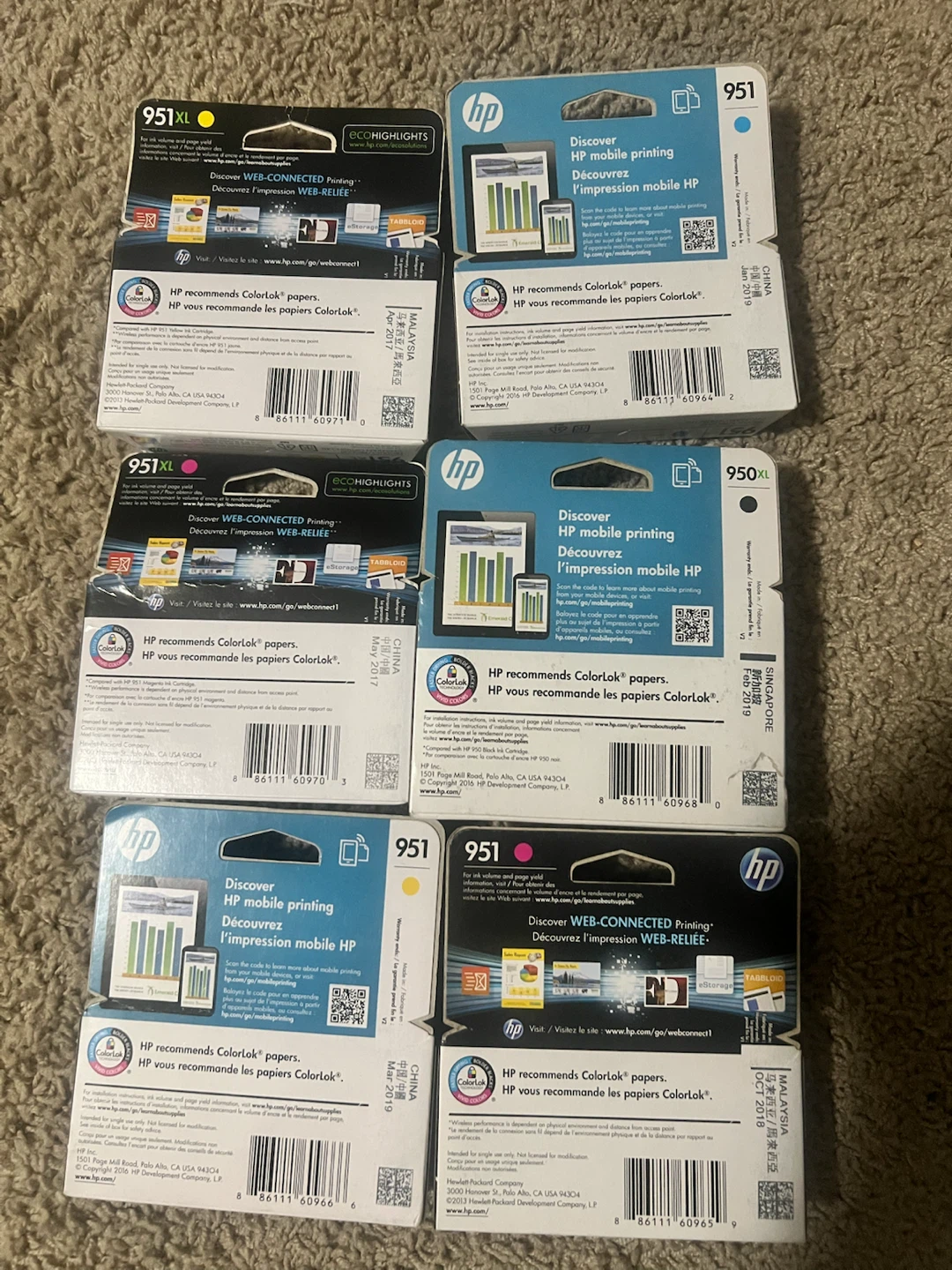 HP 950XL and 951XL Ink Cartridges - Lot of 8