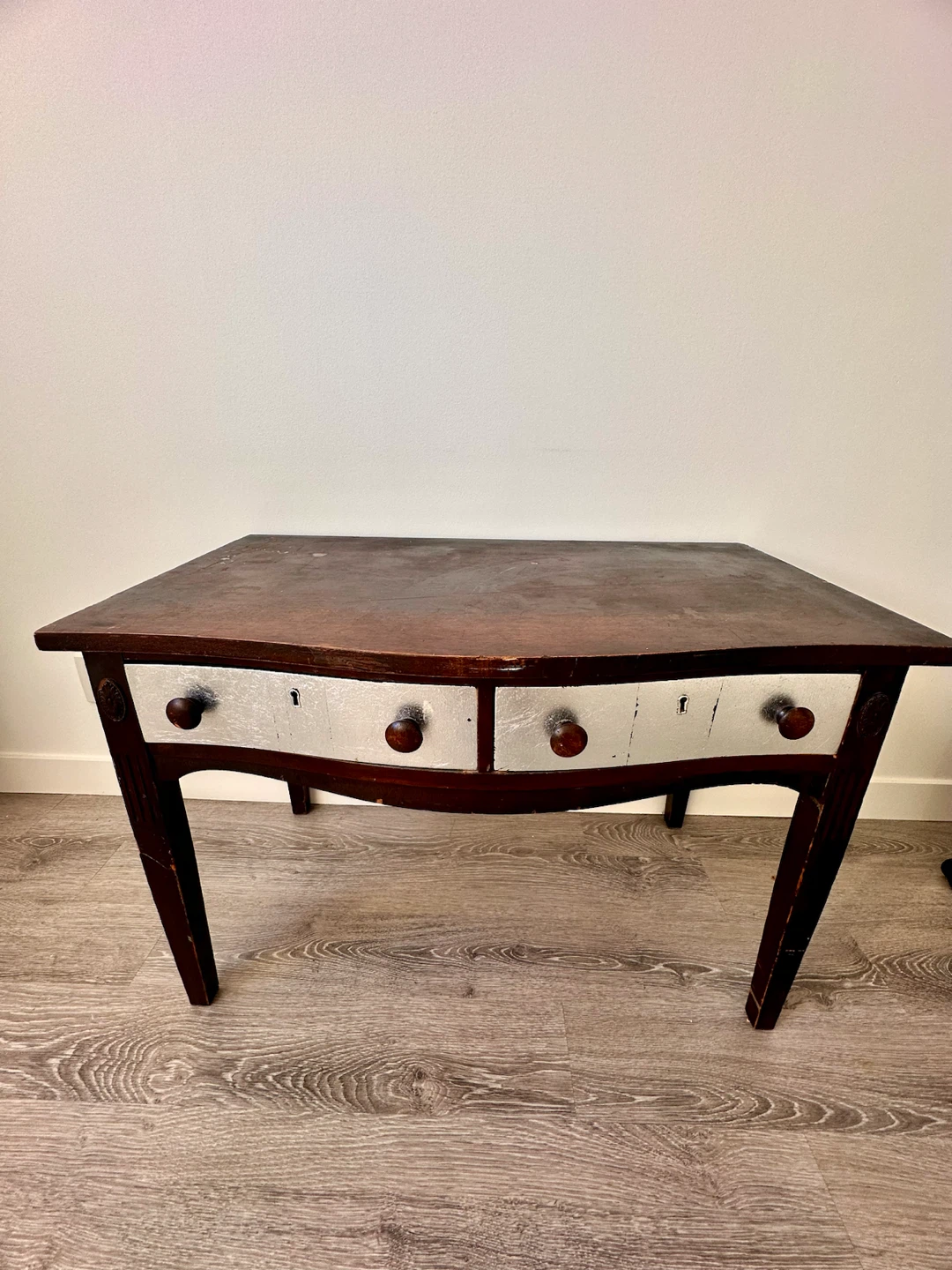 Vintage Wooden Side Table with Two Drawers