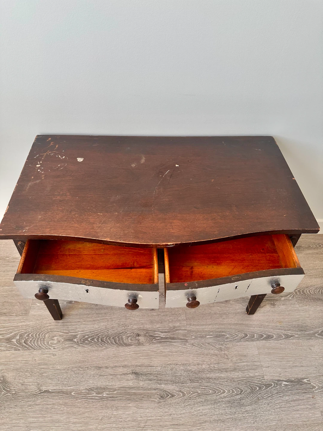 Vintage Wooden Side Table with Two Drawers - photo 2