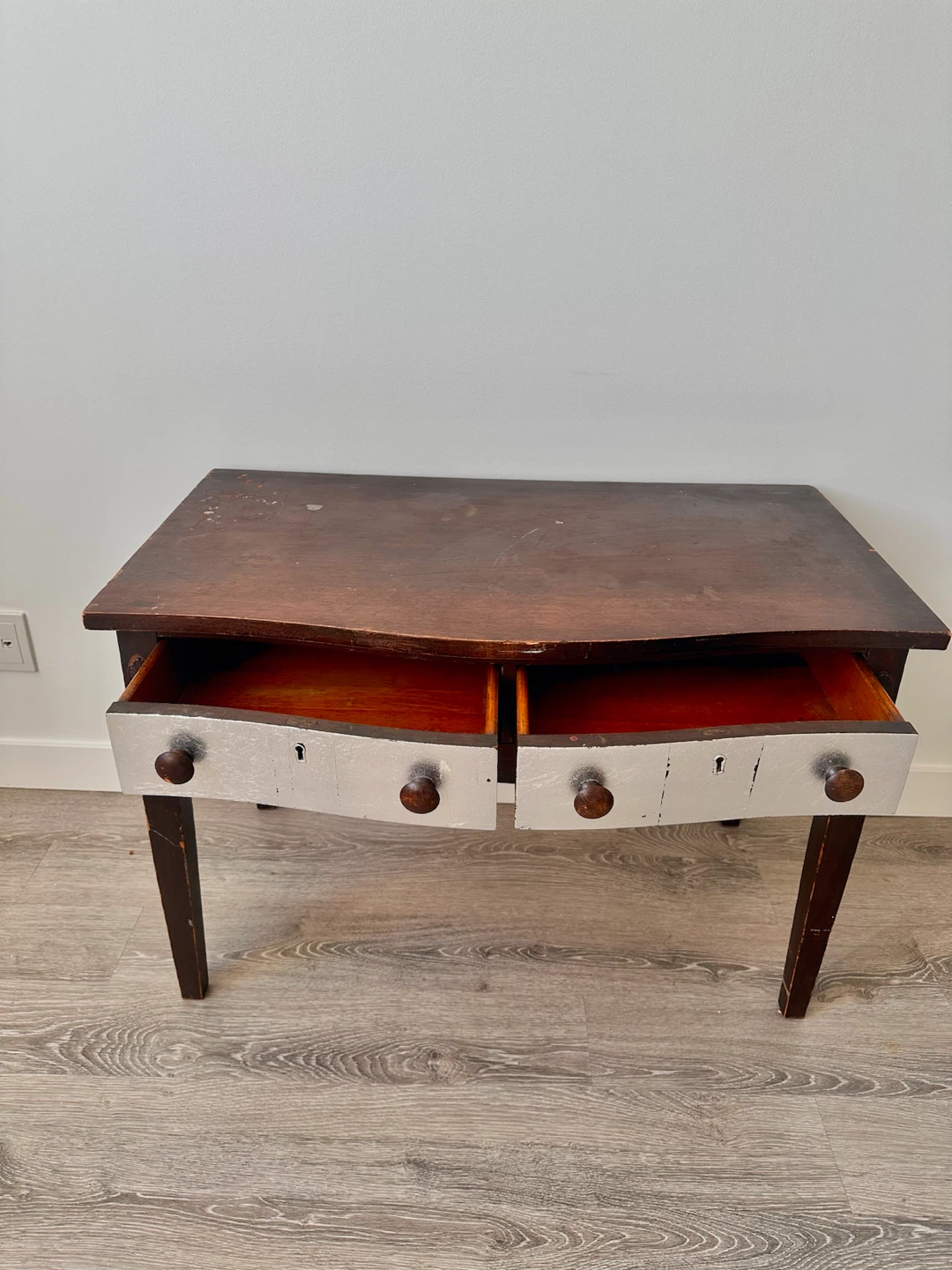 Vintage Wooden Side Table with Two Drawers - photo 3
