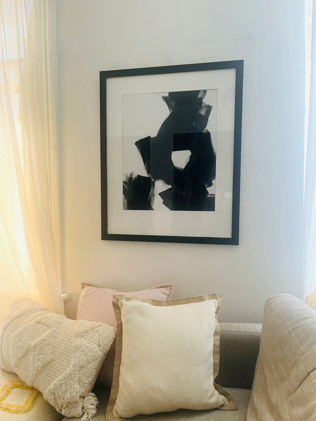 Black and white abstract wall art with frame