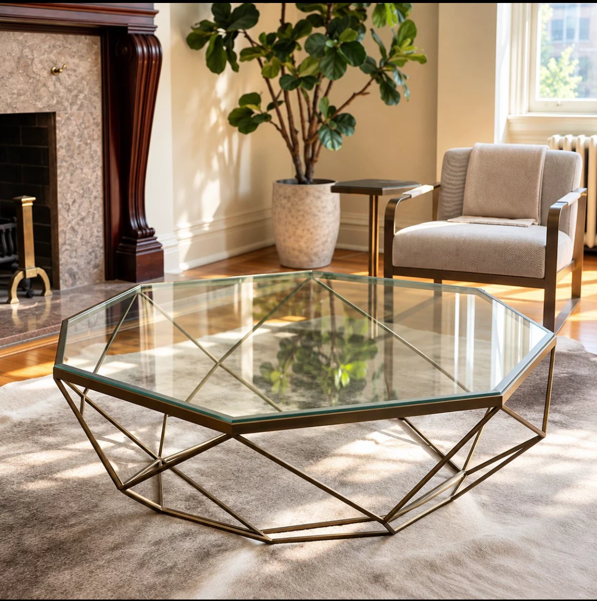 ELTE Cosmic Coffee Table – Antique Brass / Glass Retail $1395
