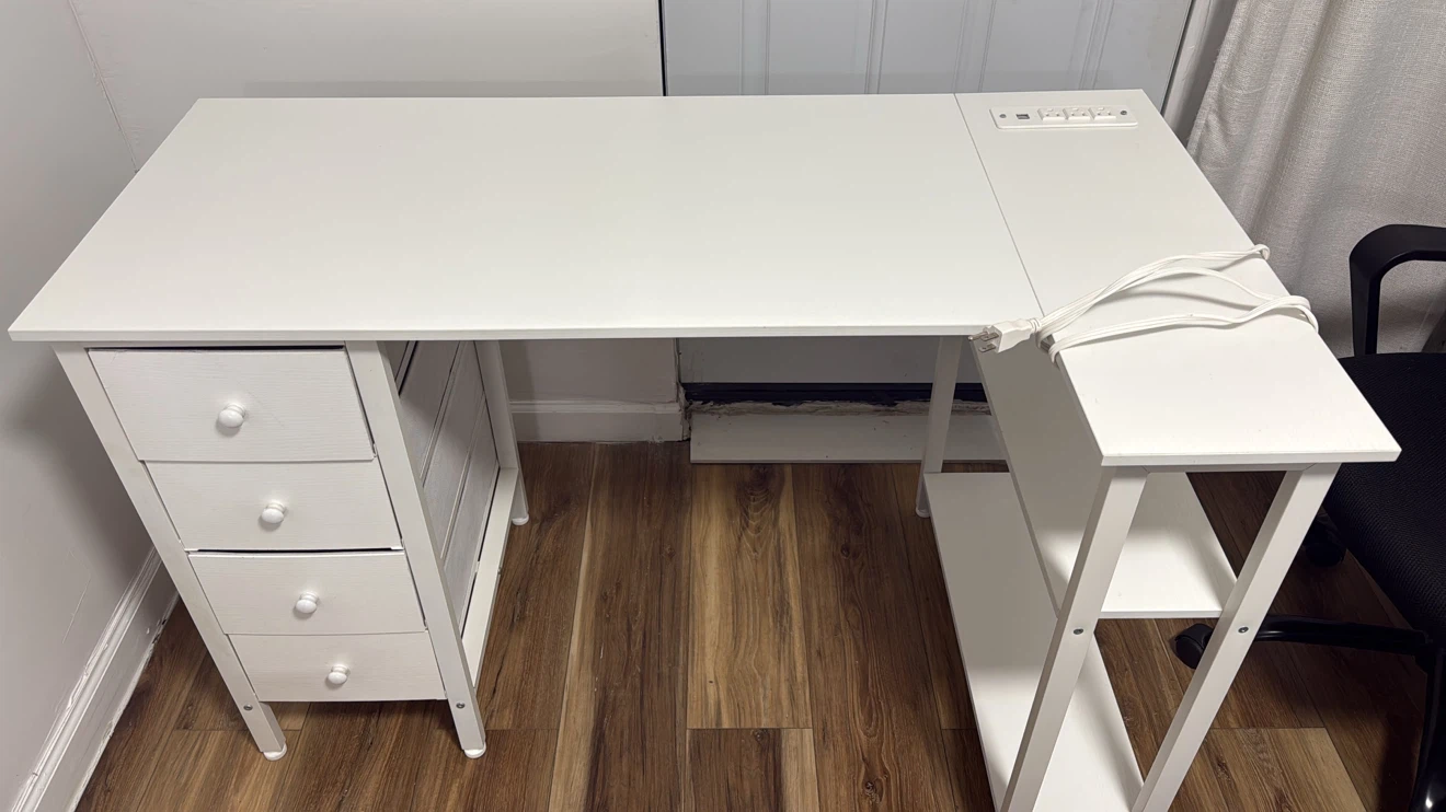 White Computer Desk with Storage and Power Outlet - photo 2
