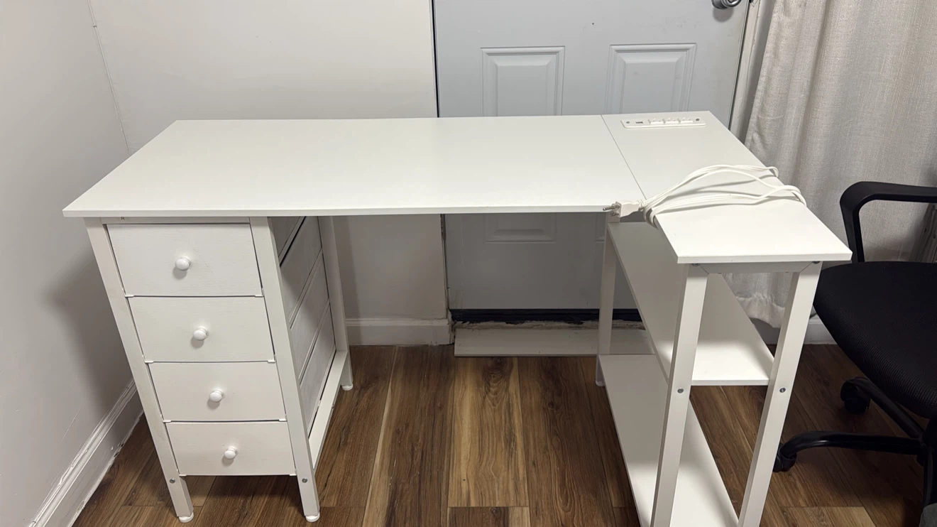 White Computer Desk with Storage and Power Outlet - photo 3