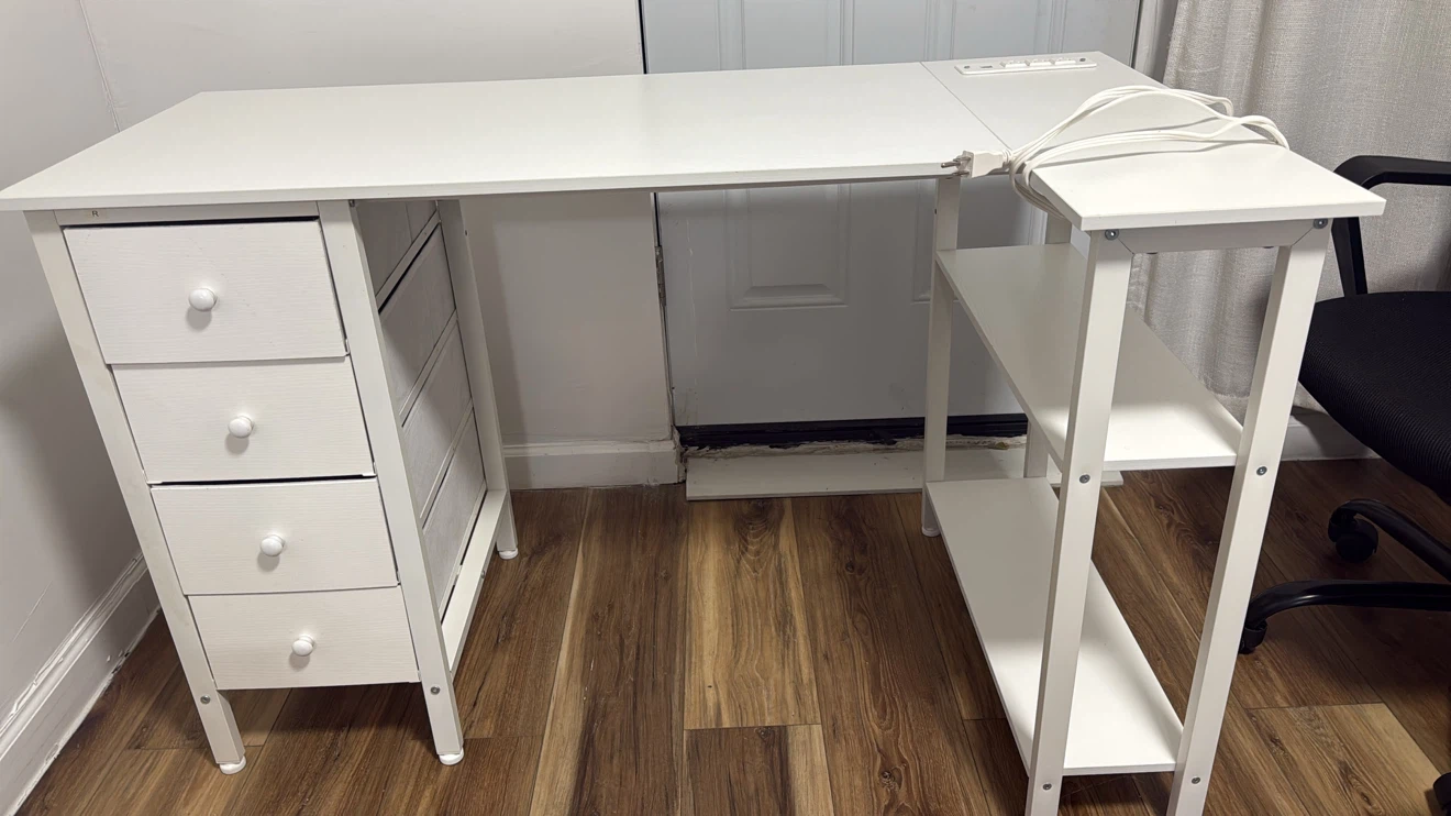 White Computer Desk with Storage and Power Outlet - photo 4