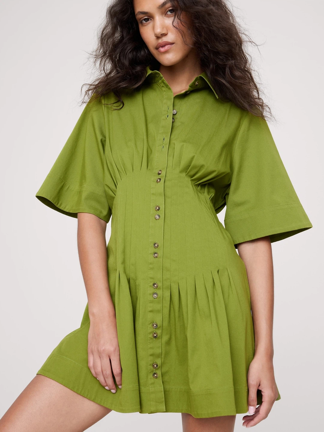 Banana Republic Stretch Cotton Pleated Mini Shirt Dress