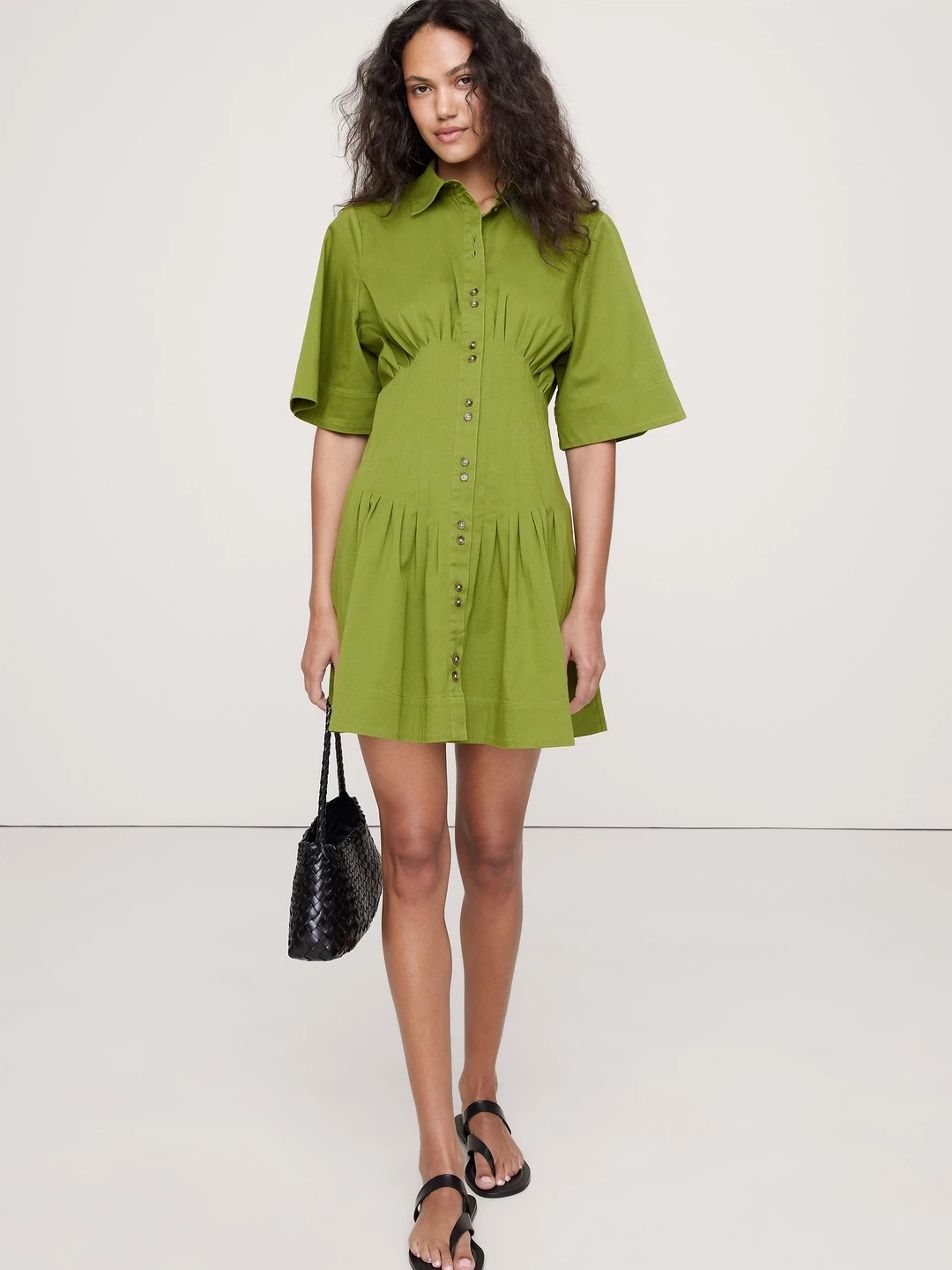 Banana Republic Stretch Cotton Pleated Mini Shirt Dress - photo 2