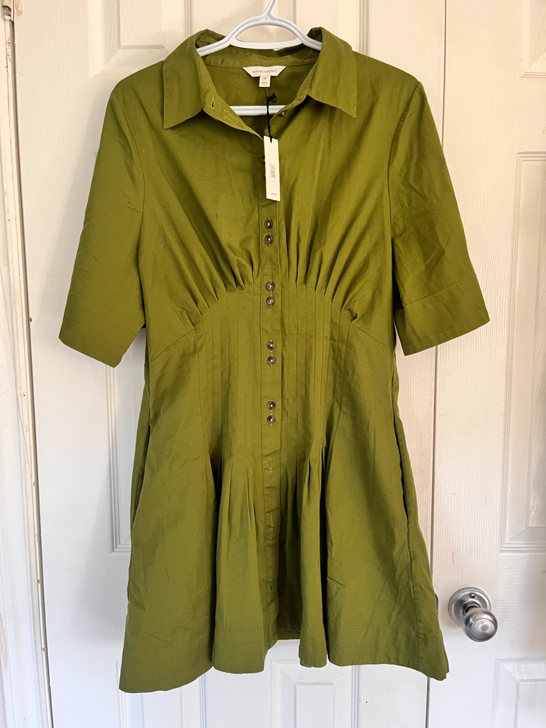 Banana Republic Stretch Cotton Pleated Mini Shirt Dress - photo 4
