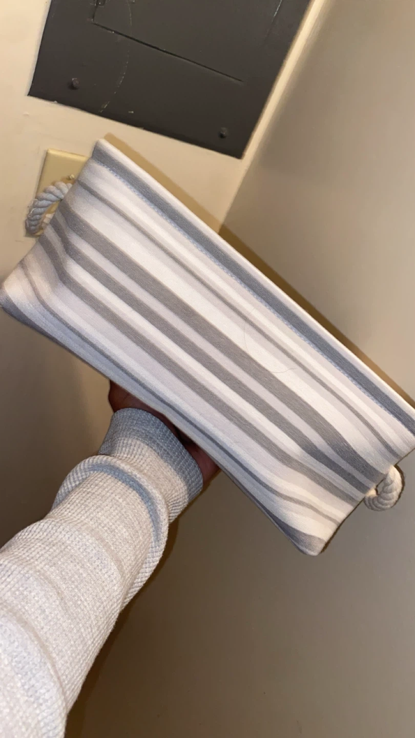 Striped Fabric Storage Bin with Rope Handles