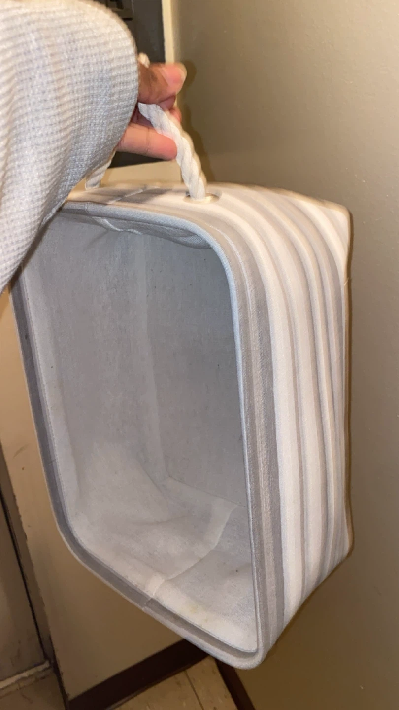 Striped Fabric Storage Bin with Rope Handles - photo 2