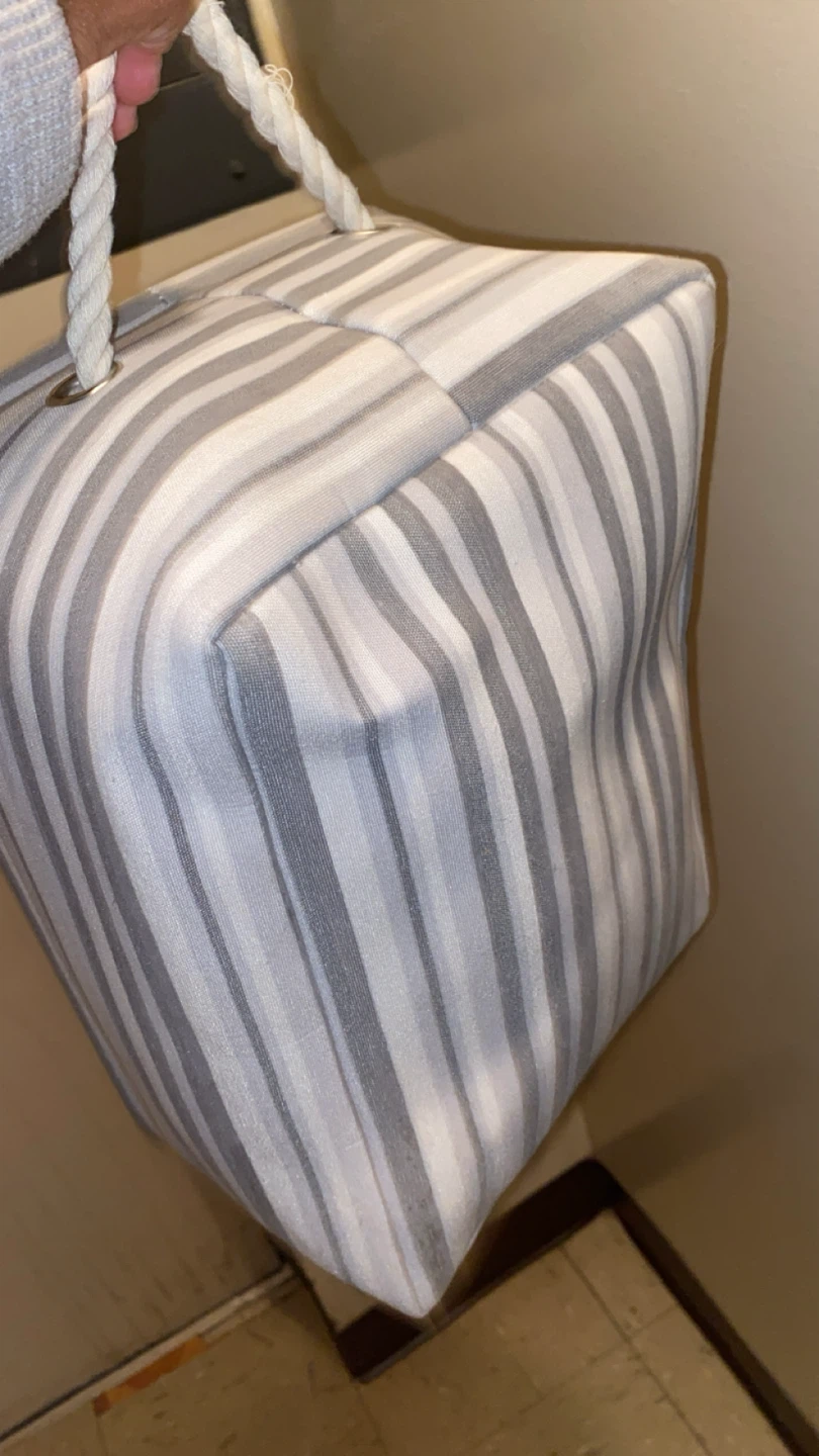 Striped Fabric Storage Bin with Rope Handles - photo 3