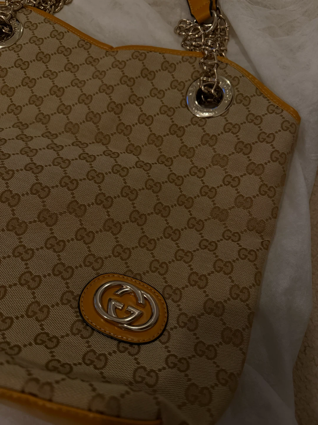 Vintage Gucci GG Monogram Chain Shoulder Tote Bag - photo 2