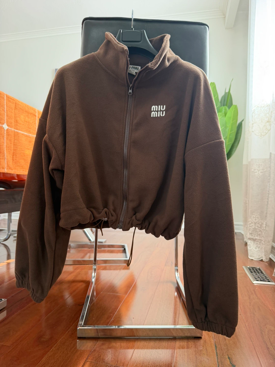 Miu Miu Brown Fleece Zip-Up Cropped Jacket size Small Brand New