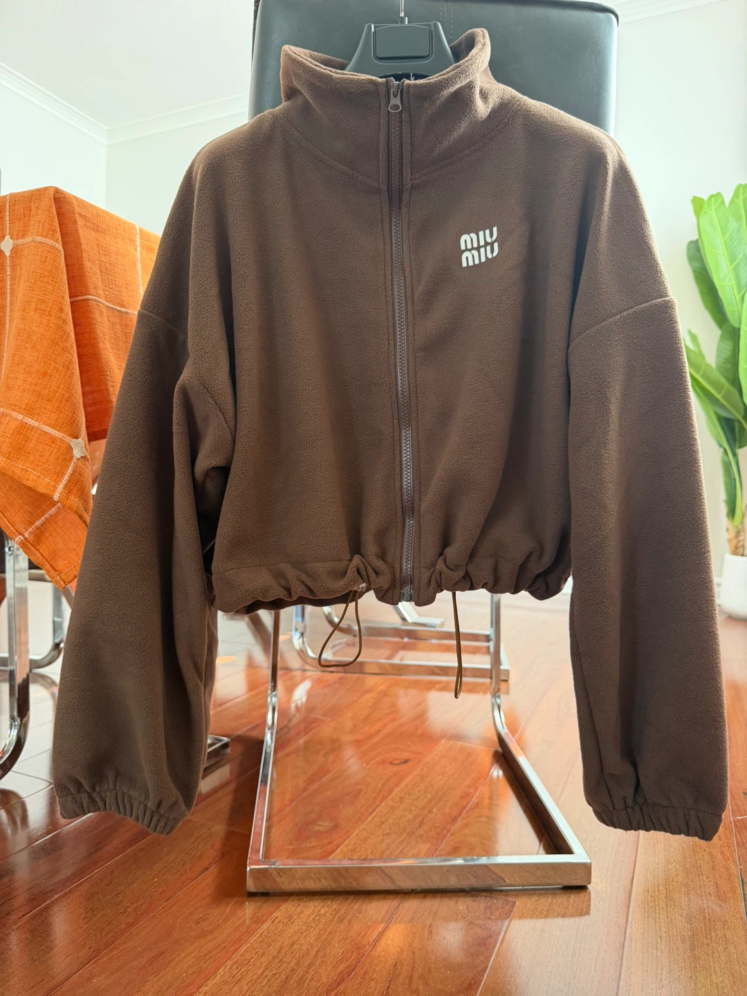 Miu Miu Brown Fleece Zip-Up Cropped Jacket size Small Brand New - photo 3