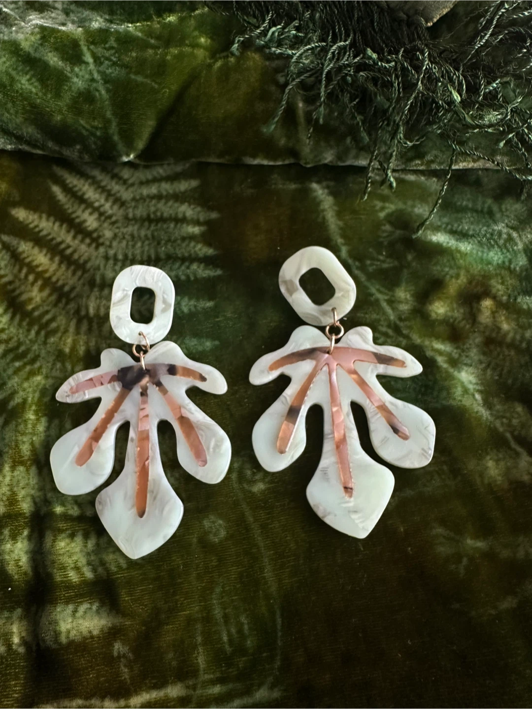 Green Leaf Resin Statement Earrings - photo 2