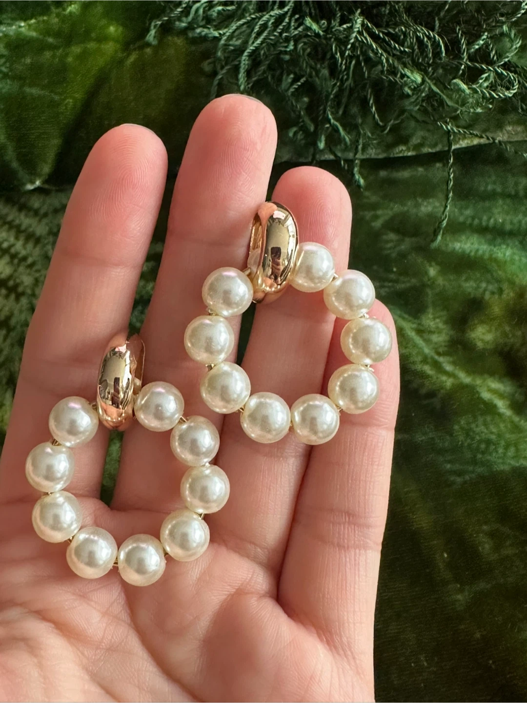Gold-Tone Faux Pearl Hoop Earrings