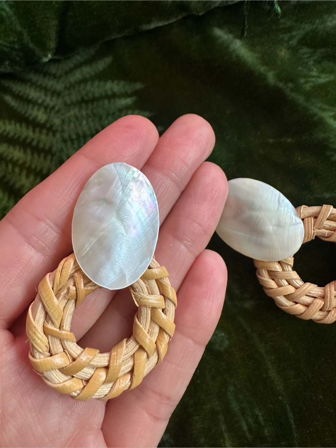 Woven Rattan and Mother of Pearl Earrings - photo 2