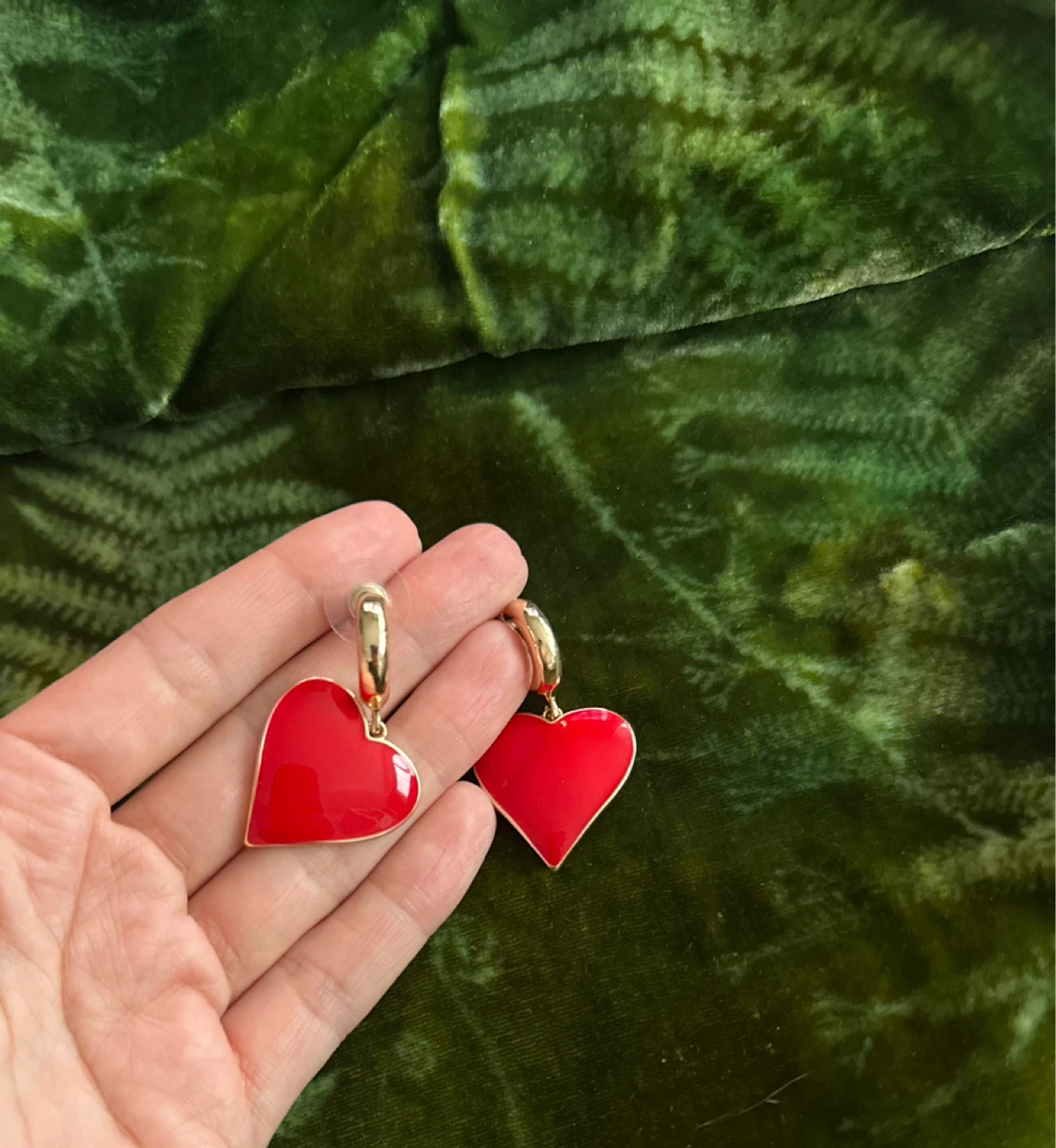 Red heart enamel dangle earrings