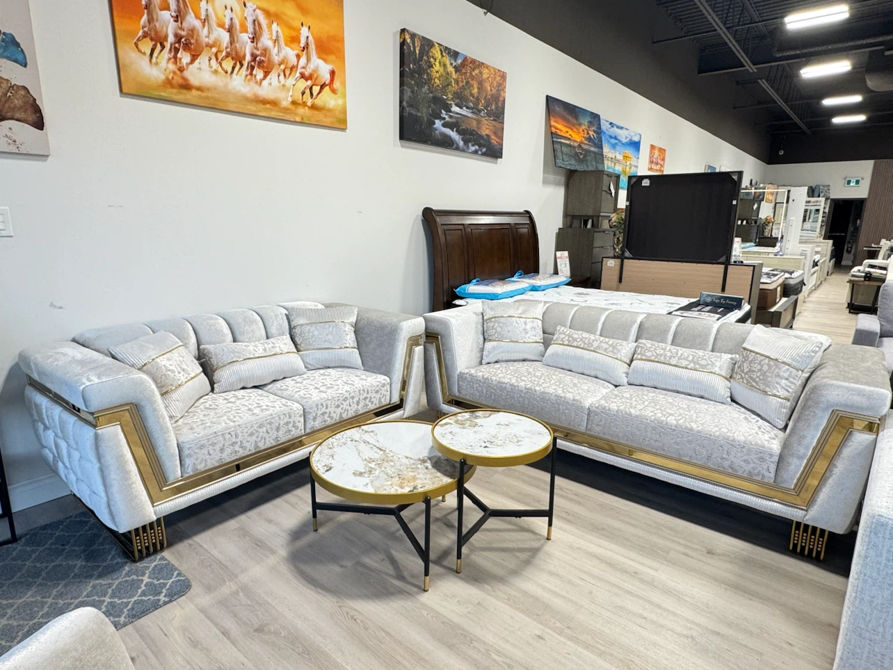 Modern Light Grey and Gold Sofa Set