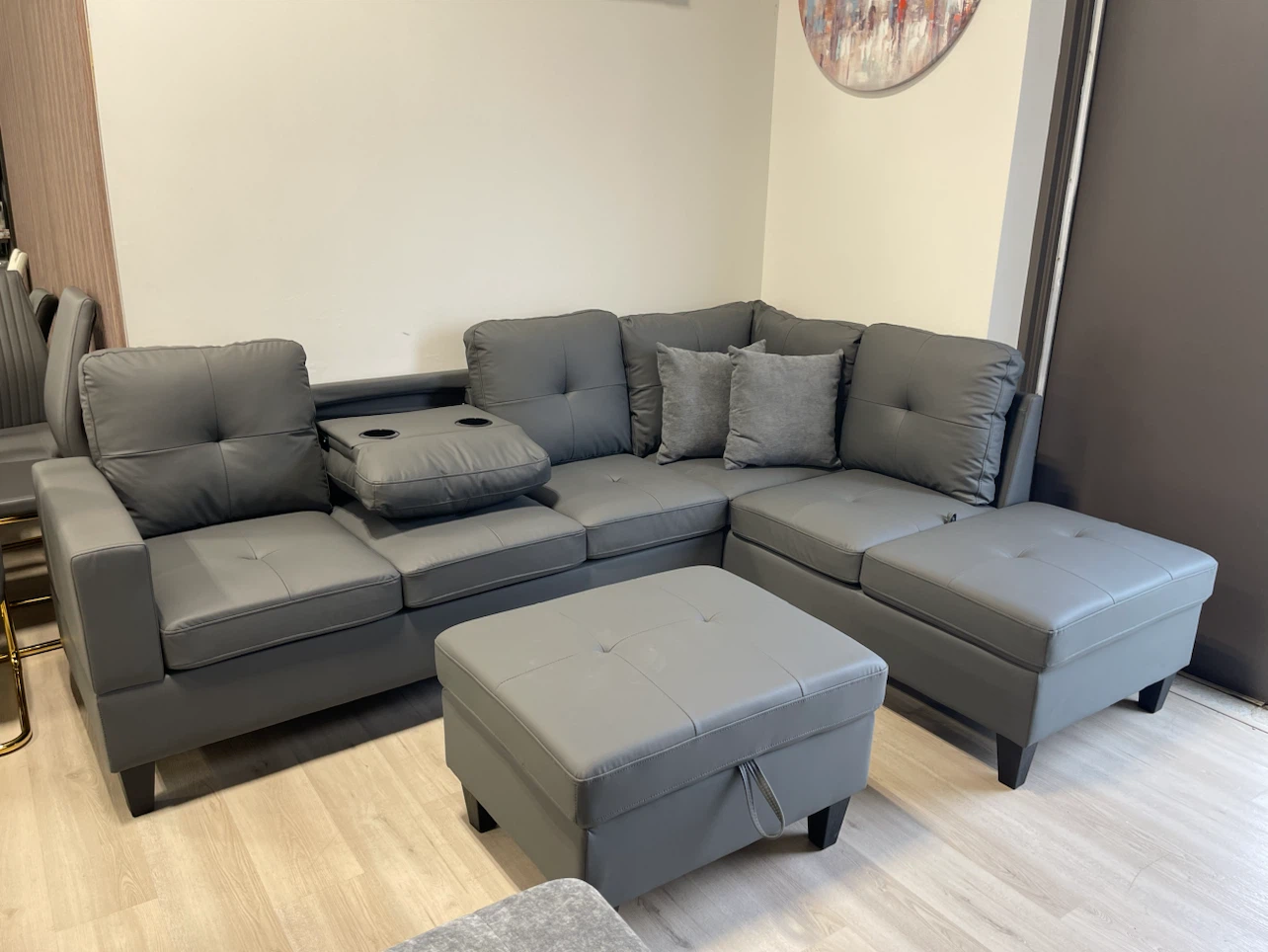 Grey Sectional Sofa with Ottoman