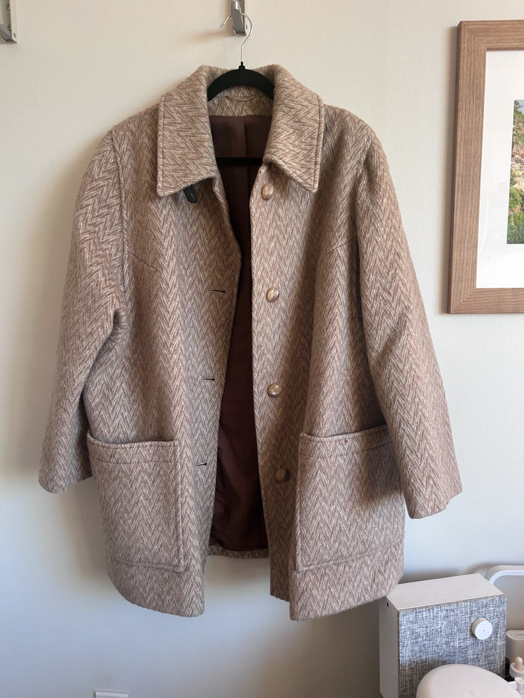 Tan Herringbone Wool-Blend Coat - photo 2