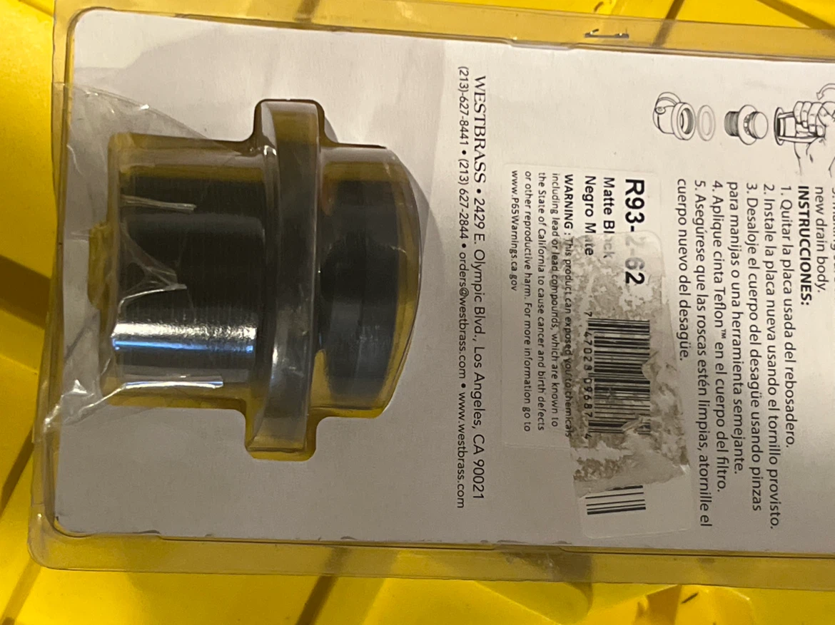 Westbrass Tub Drain Kit R93-2-62 Matte Black - photo 3