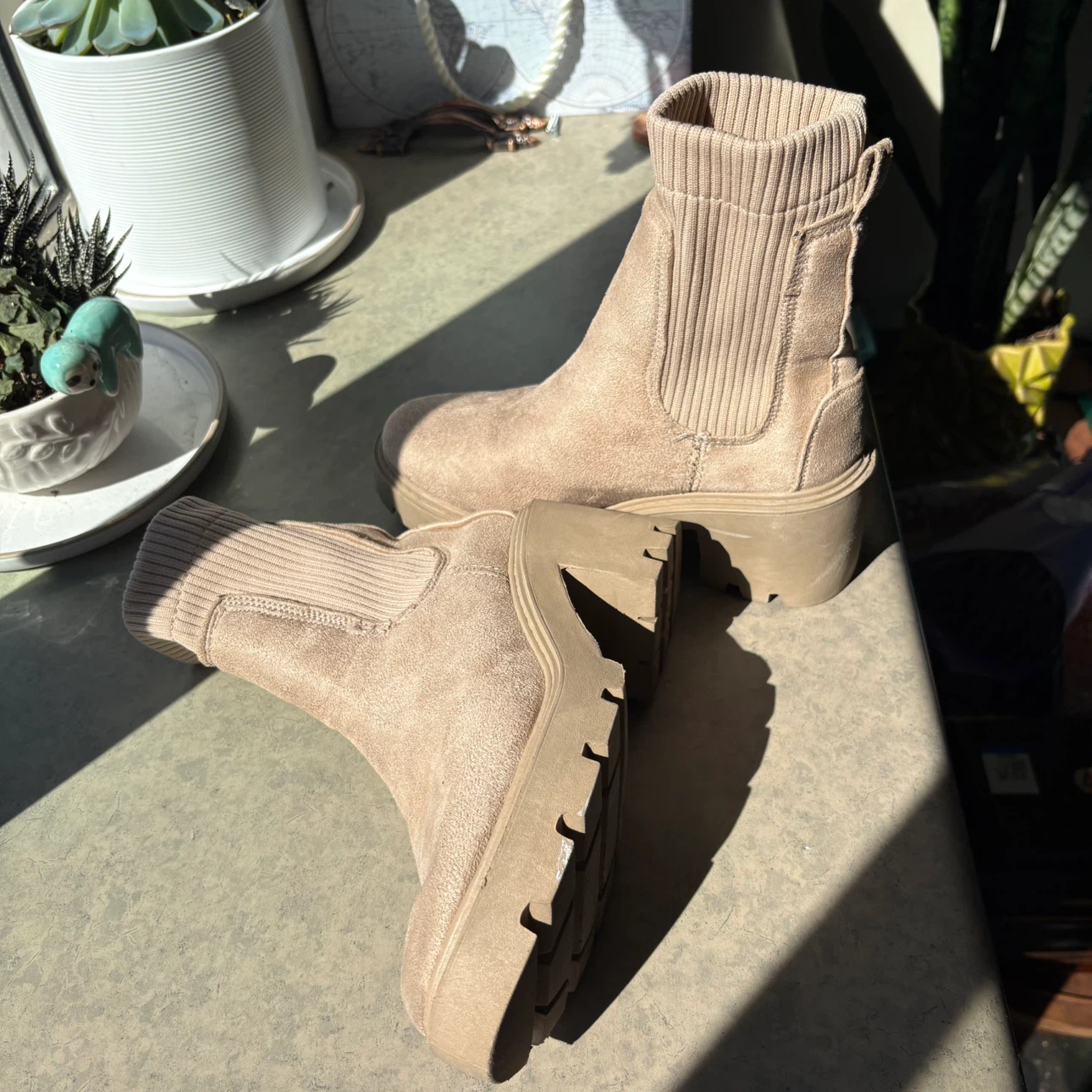 Beige Suede-Look Lug Sole Ankle Boots - photo 2