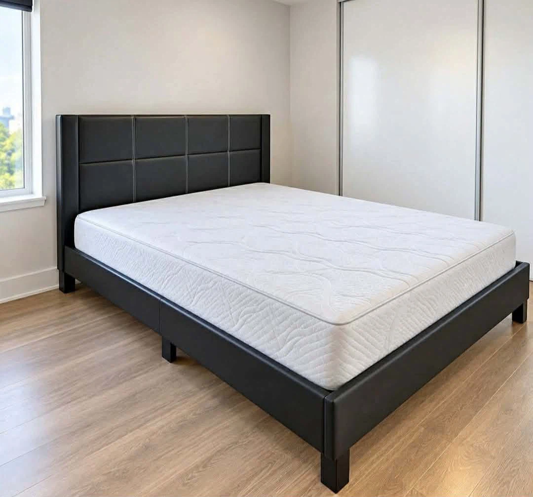 Black Faux Leather Queen Bed Frame