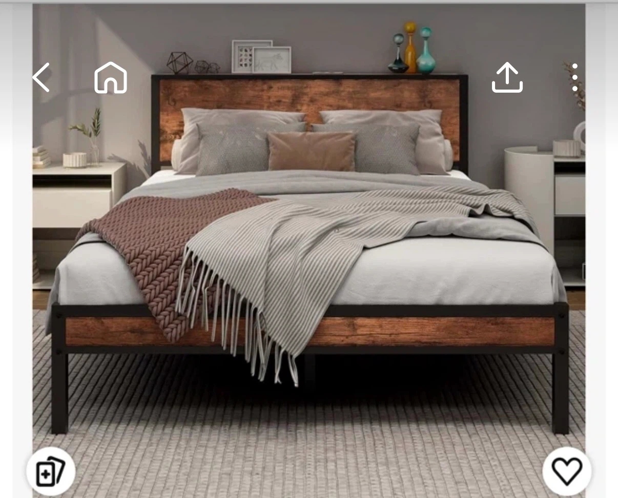 Industrial Style Metal and Wood Bed Frame