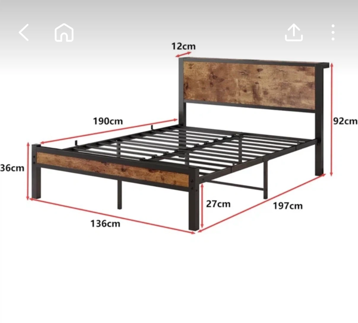 Industrial Style Metal and Wood Bed Frame - photo 2
