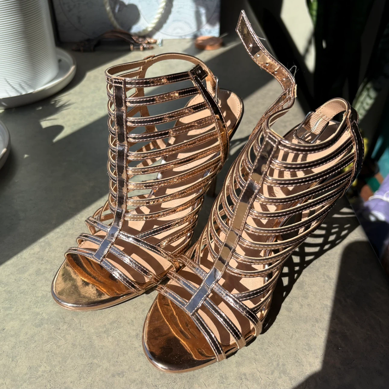 Rose Gold Strappy High Heel Sandals