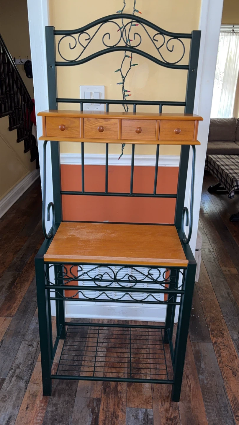 Metal and Wood Baker's Rack with 4 Drawers