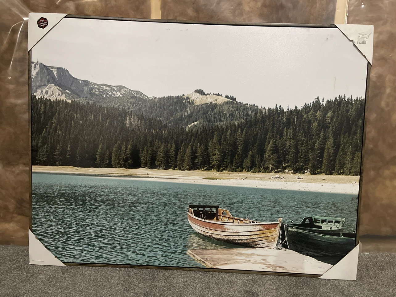 Mountain Lake Boat Canvas Wall Art