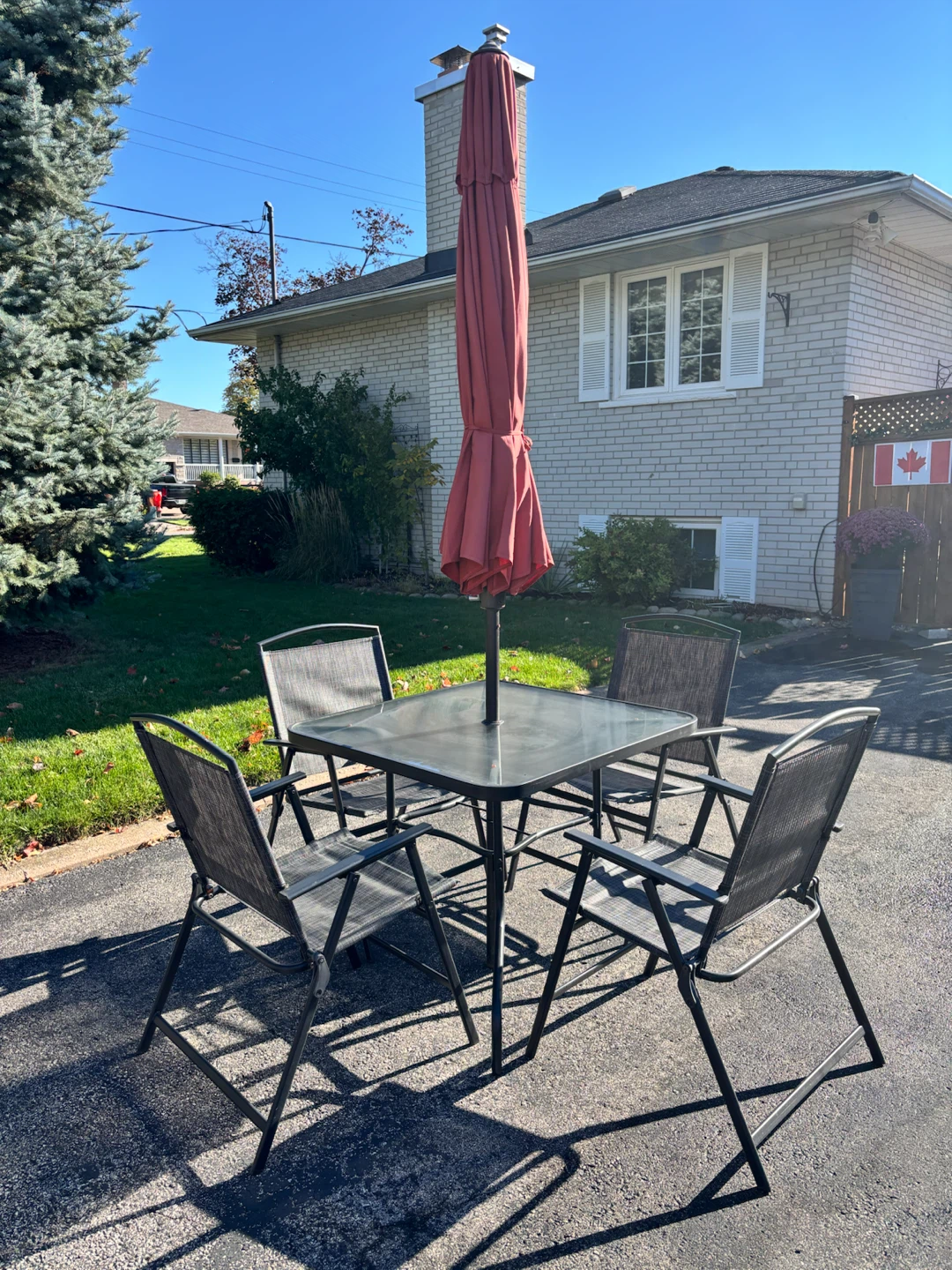 4 piece frosted glass patio table and chairs with umbrella - photo 2