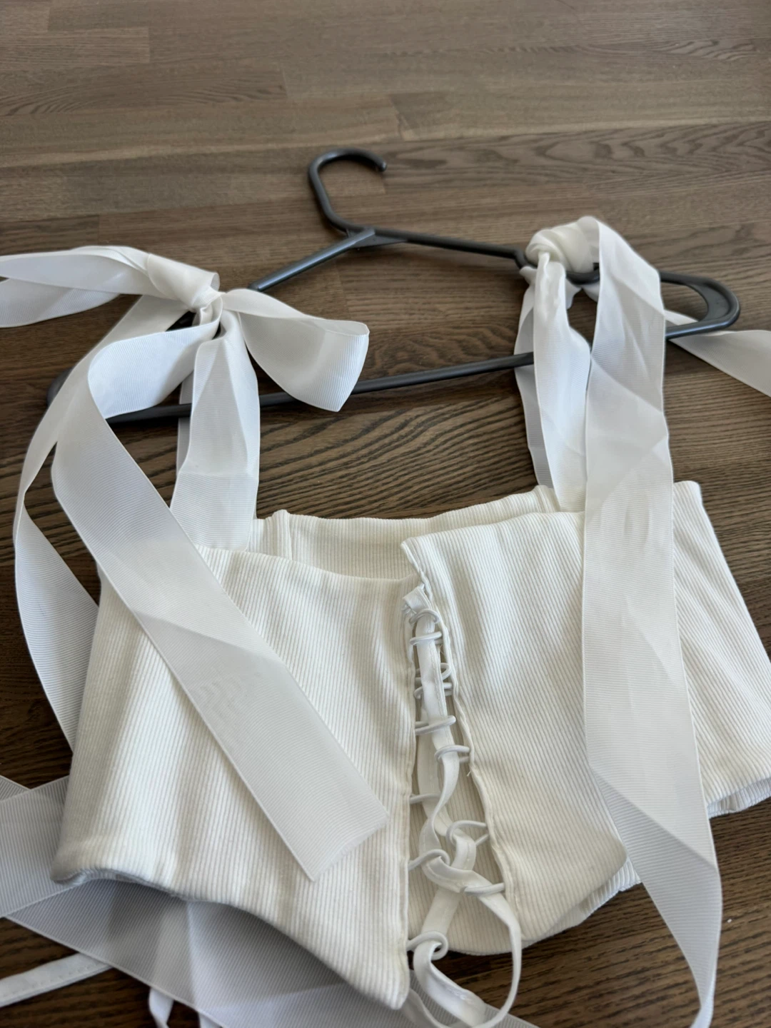 White Corset-Style Tie-Strap Top - photo 3