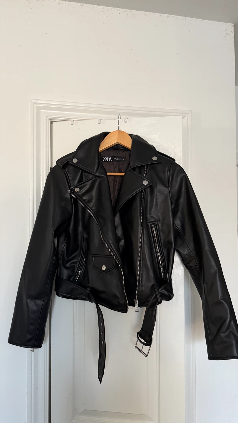 Zara black faux leather moto jacket