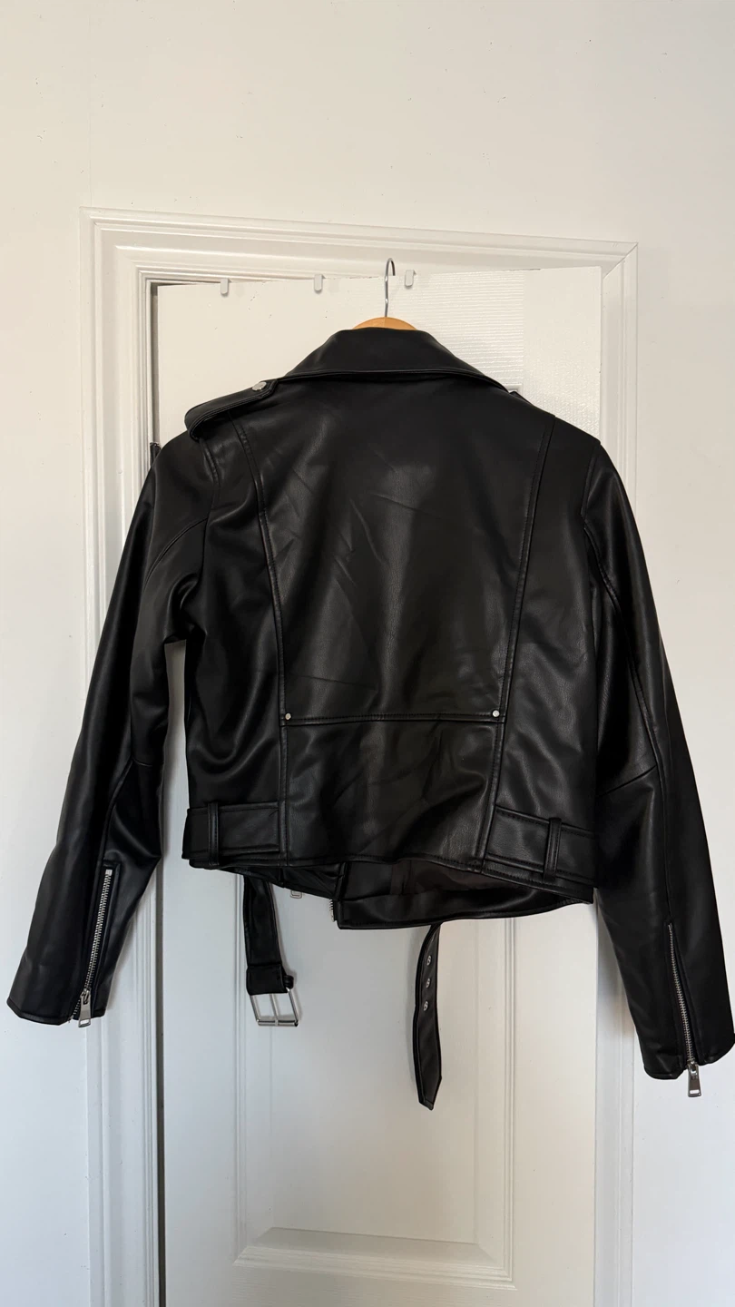 Zara black faux leather moto jacket - photo 2
