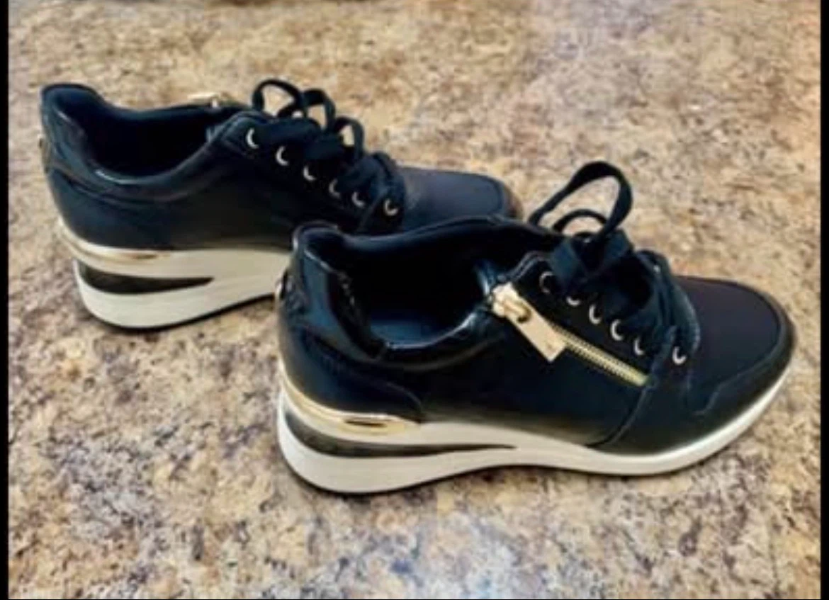 Black Wedge Sneakers with Gold Accents - photo 2
