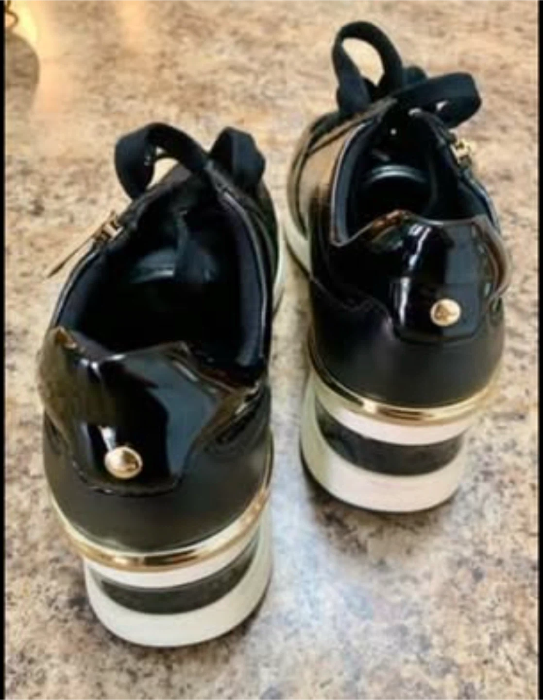 Black Wedge Sneakers with Gold Accents - photo 3