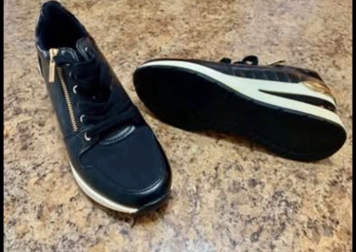 Black Wedge Sneakers with Gold Accents - photo 4